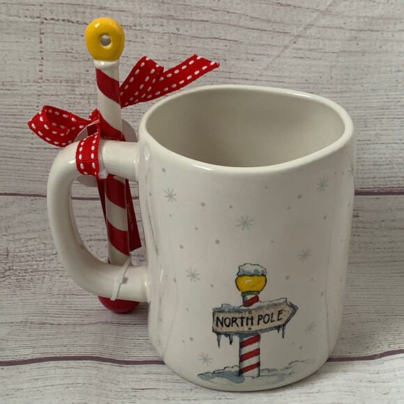 Rae Dunn North Pole Christmas Coffee Mug with Pole Spoon Ho Ho Ho Snowflake - Picture 13 of 13
